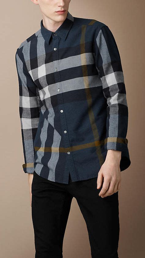 burberry london mens flannel shirt red black|Burberry collar shirt men's.